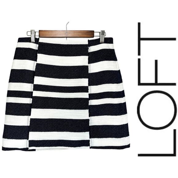 LOFT Illusion Forever Navy Stripe Twill Frayed Seams Lined Mini Skirt Sz: 8 - Picture 2 of 10